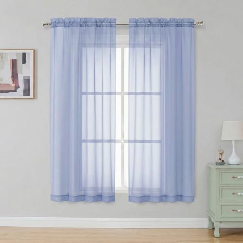 Image of Simplebrand Denim Sheer Curtains 63 Inch Length 2 Panels, Rod Pocket Solid Color Window Sheer Curtain Panels, Elegant Curtains & Drapes for Living Room, Bedroom 2 Panels (Ivory, 42 inch W x 63 inch L)