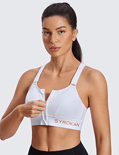 Image of SYROKAN Zip Front Velcro Straps Sports Bra Plus Size | High Impact, Wireless, Removable pads, Plus Size, Running Bra