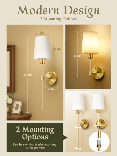 Image of Battery Operated Wall Sconces Set of 2, Bronze, 15 RGB, 23 Inch | Dimmable, Renter Friendly, Rechargeable Magnetic Bulbs, Remote, Cordless Wall Lights for Living Room, Bedroom, Hallway