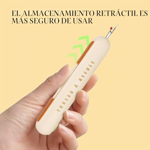 Miniatura 4 de Yunyu Juego De 3 Ayudas De Costura 2 En 1 Enhebrador De Agujas Y Separador De Costuras En Marrón Beige Verde Mecanismo De Retracción Seguro Práctico Accesorio De Costura Para Principiantes Y