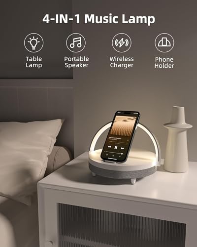 Image of EZVALO Gifts for Women, 4-in-1 Bedside Lamp with Bluetooth Speaker, Dimmable Night Light, Charging Station and Phone Holder, Birthday Gifts for Mom, Daughter, Wife and Friends
