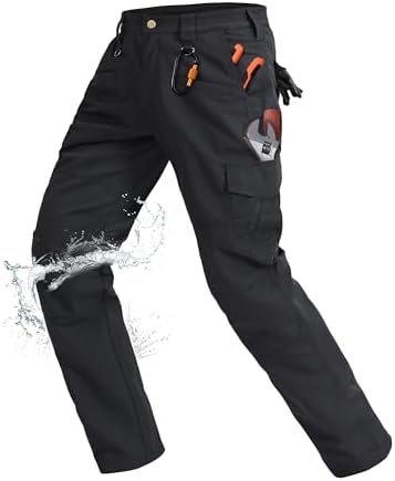 Rapoo Work Pants for Men Construction Hiking Cargo Tactical Military Army Casual Pants for Men with Pockets Waterproof Mens Ripstop Carpenter Hunting Outdoor Pants Black 36Wx30L