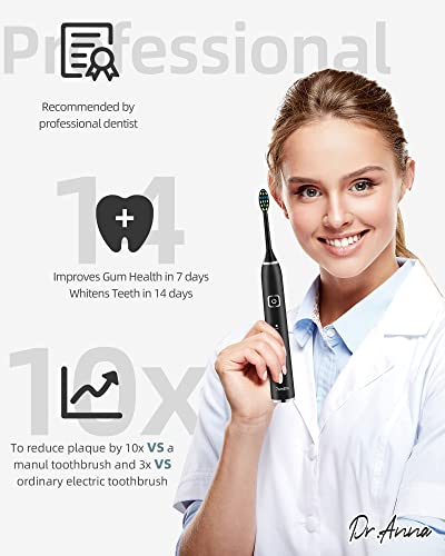 7Am2M Sonic Electric Toothbrush With 6 Brush Heads For Adults And Kids, One Charge For 90 Days, Wireless Fast Charge, 5 Modes With 2 Minutes Build In Smart Timer, Electric Toothbrushes(Black) #TOP6