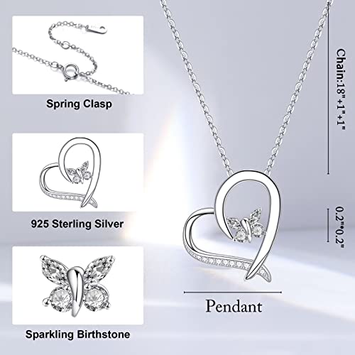 Iefup Birthstone Necklaces For Women Girls , Unique Sterling Sliver April Birthstone Mom Necklace Valentines Day Butterfly Mothers Day Birthday Gifts For Women Mom Grandma Daughters Sister Wife Friends Stepmom #TOP4