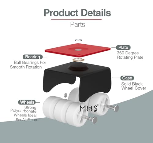 Image of MHS Heavy Duty Revolving Caster Wheels - 360 Rotating Sixer Castor Wheels with Roller | 4pcs with Screws in 1 Set | for Trolley, Furniture, Table, Bed | Made in India (450 KG Load Capacity, 1, Set)
