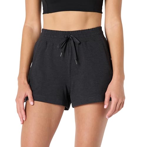 Amazon Essentials Women's Athletic Soft Performance Lightweight Stretch Workout Gym Sweat Shorts, Space Dye Black, Small