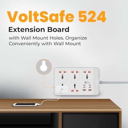 Image of OTEK Extension Board with 5 Universal Sockets 6 USB Ports 4 Type C and 2 Type A Ports 2 Meter Cord 2500W 10A Surge Protector Fire Resistant ABS Body Multiplug Socket with Safety Shutter White