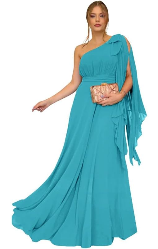 VTsiERY Chiffon Bridesmaid Dresses for Women 2025 One Shoulder Pleated Formal Gowns Long Wedding Guest Dresses