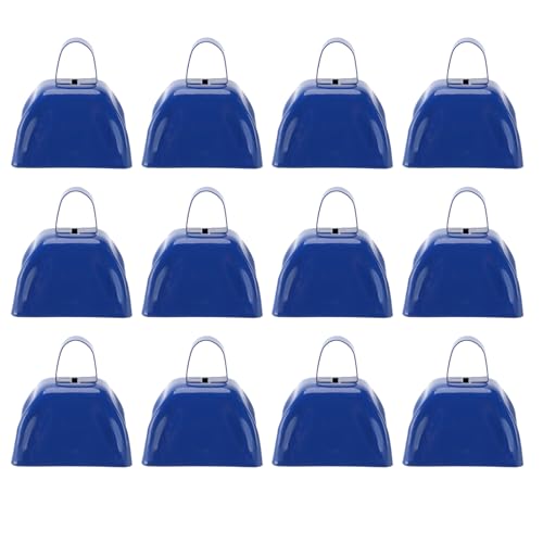 Gavigain 12 Pack Handheld Cowbells, Loud and Impactful Sound, Rusts Resistant Metal, Blue Noise Makers for Sports, Tailgates, Parties, and Music Classes