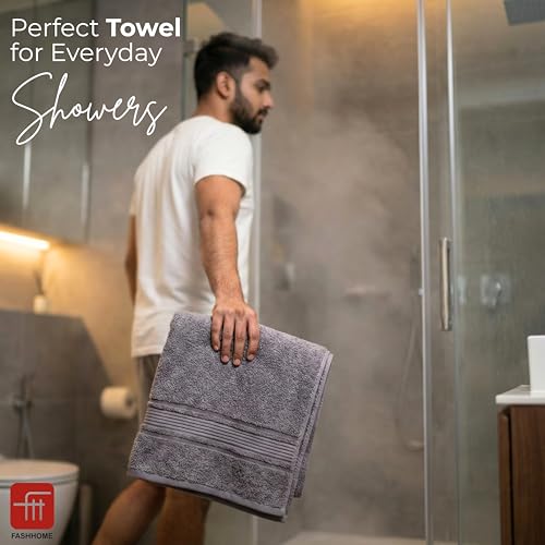 Image of 380 GSM 100% Cotton Highly Absorbent Light Weight Quick Dry Large Couple Bath Towel Set of 2(Dark Grey)