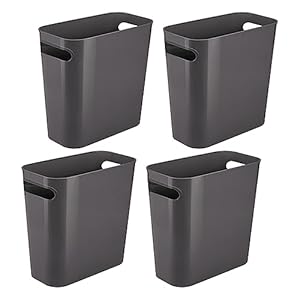 Vtopmart 4 Pack Plastic Small Trash Can, 1.5 Gallon/5.7 L Office Charcoal Bin with Built-in Handle, Slim Waste Basket for Bathroom, Bedroom, Home Office, Living Room, Kitchen