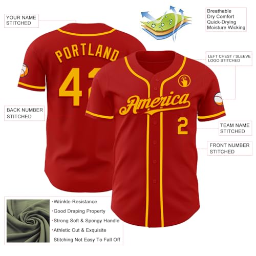 Custom Red Gold Baseball Jersey Button Down Softball Shirt Men Women Unisex, Personalized V-Neck Short Sleeve Sports Practice Uniforms for Adult Youth Play Cricket, Design Baseball Fan T-Shirts, S-7XL - Thumbnail 3