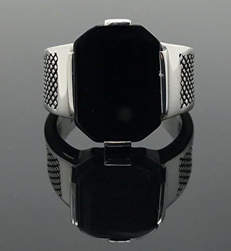 KAR 925K Stamped Sterling Silver Black Onyx Men's Plain and Elegant Ring K41Y3