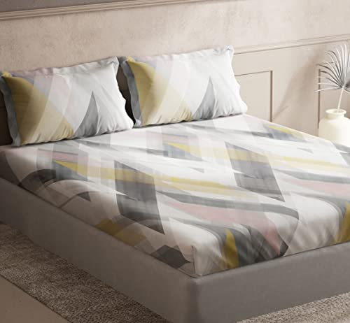 Image of DDECOR - Atlas Abstract 144 TC Double Bedsheet Set with Two Pillow Covers - Grey
