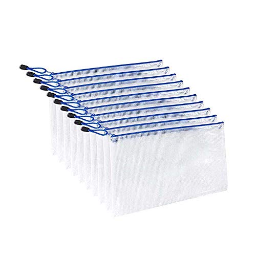 ジッパー式ファイル袋 A5メッシュファイルバッグ ファスナーフォルダー 撥水 網目 ファスナ付き 旅行収納バッグ オフィス用品 防水 半透明(10個セット)