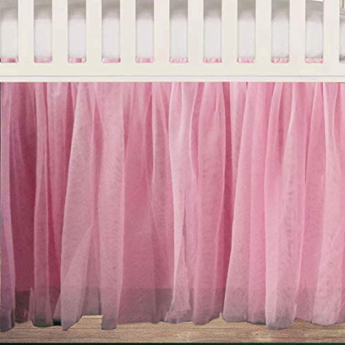 Ruffled Tulle Pink Mini Crib Skirt 16 Inch Drop 3 Sided