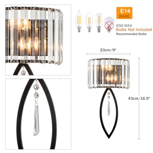 Image of Crystal Wall Sconce Black Wall Sconce Wall Lighting Mid Century Wall Light Vanity Light Indoor Elegant Crystal Wall Lighting Fixtures for Bedroom Living Room Hallway