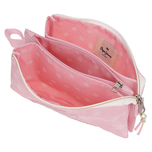 Pepe Jeans Holi Pink Polyester Triple Pencil Case, Pink, Triple case, 22x12x5 cm - Image 4