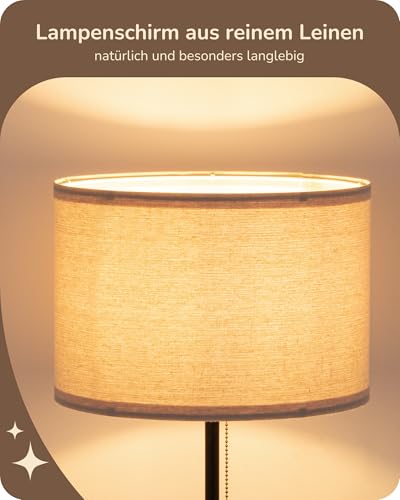 EDISHINE Stehlampe Wohnzimmer, Leinen-Lampenschirm, 2700K, Schwarz, 145cm – Ansicht 2