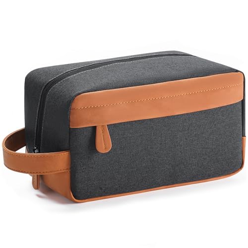Lizzton Neceser de Viaje para Hombre: Base de Piel sintética Impermeable, Gran Capacidad y asa para Colgar, Ideal para Viajes, Gimnasio, Camping y baño, Negro
