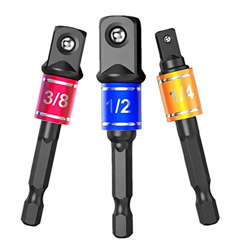 Impact Grade Socket Adapter/Extension Set Turns Power Drill Into High Speed Nut Driver, 3Pcs 1/4