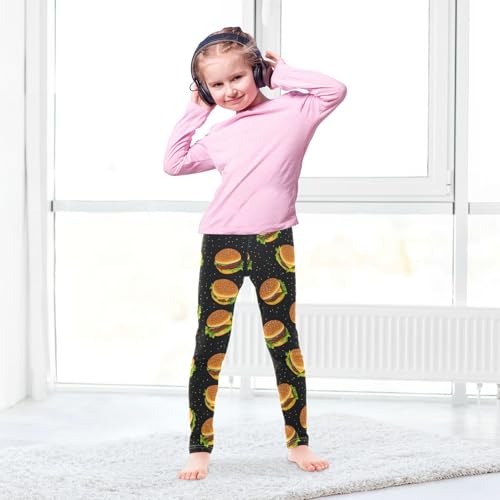 Wusikd Hamburger Girls' Leggings Toddler Doodles Kids Yoga Pants Dance Active Tights 4T4