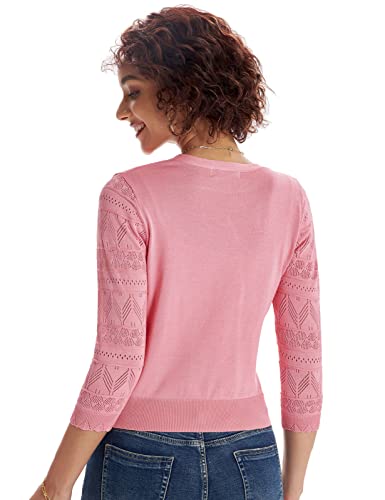 Short Cardigan For Women Shrugs For Dresses Lightweight V Neck Cardigan 3/4 Sleeve Cardigan Button Up Cardigan Pink M #TOP4