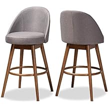 Baxton Studio Carra Mid-Century Modern Grey Fabric Upholstered Walnut-Finished Wood Swivel Bar Stool