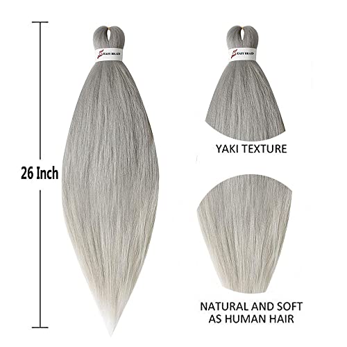 Msbelle 6Pcs/Lot Pre Stretched Braiding Hair 26 Inch Ombre Braiding Hair Hot Water Setting 100G/Pack Crochet Synthetic Braids Hair Silver Grey #TOP4