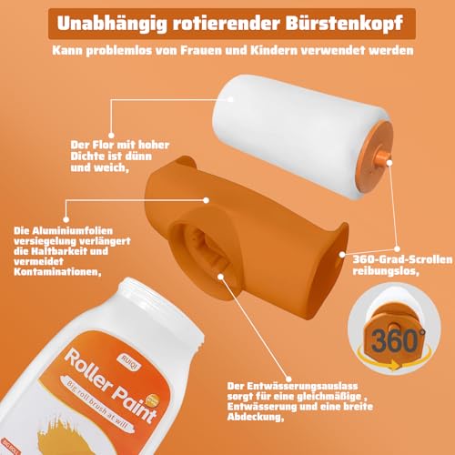 2 in 1 Wandreparatur RollbüRste, Wandfarbe Ausbessern Weiß 500g, Wandreparatur-Rollenfarbe, Wand Reparatur Creme, Wandreparatur Rollbürste mit wandreparaturpaste für Küche, Schlafzimmer,Wohnzimmer