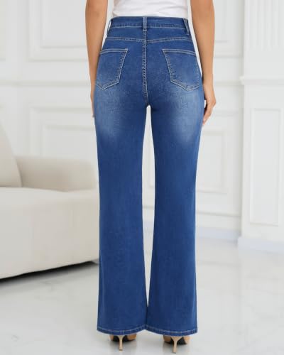 Image of PACBREEZE Women's Maternity Flare Jeans Mid-Rise Stretchy Bell Bootcut Jeans Denim Pregnancy Pants, S-XXL