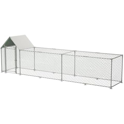 Large Metal Chicken Coop - Walk-in Poultry Cage with Waterproof Cover | Spacious Outdoor Habitat for Chickens, Rabbits, Ducks | Chicken Pen with UV Protection (196" L x 42.2" W x59.6 H) Cover