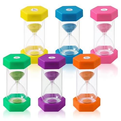 MFUSUL 6 Piezas Relojes de Arena para Niños, Temporizador de Colores con 1/3/5/10/15/30 Min, Juego de Cronometraje, Ideal Reloj de Arena para Dientes y Decoración
