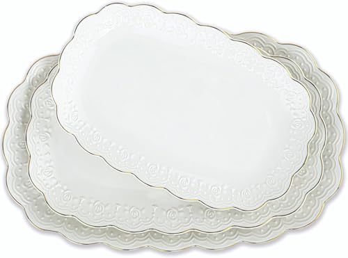 Kassel Ceramic Serving Platter Set | 16”/14”/12” Oval Serving Trays for Entertaining at Parties and Weddings | Oven Safe Extra Large Serving Trays for Tacos, Steak, and Cake