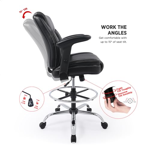 Chairman BL-5018D-BLK-NEW Ergonomic Mid-Back Premium Faux Leather Adjustable Drafting Chair With Multi-Function Arms And Foot Ring, Standing-Desk Matched Tall Swivel Computer Office Stool thumb #8