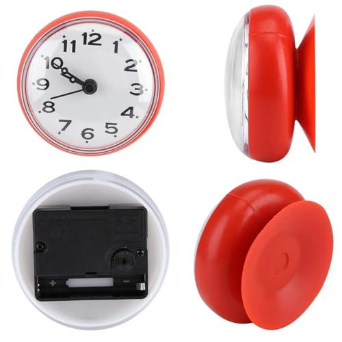 Cyrank Badezimmeruhr, wasserdichte Badezimmer, Mini Badwanduhr, Funkuhr Mit Höchster Genauigkeit, Befestigung Durch Saugnäpfe, Mini Duschuhr Wanduhren Mit Saugnapf Für Badezimmer Küche(rot)