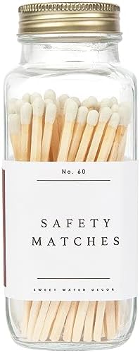 Sweet Water Decor 4" White Safety Matches - Glass Jar with Gold L...