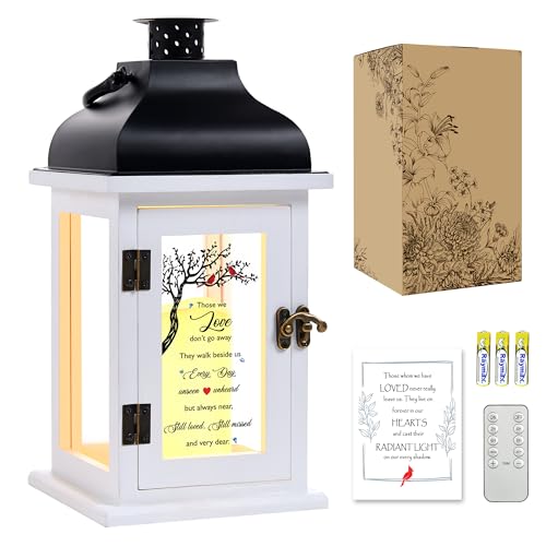 WOODEXPE Memorial Lantern Sympathy Gift for Loss of Loved One with Flickering LED Candle and Remote Control Bereavement Remembrance Memorial Gift