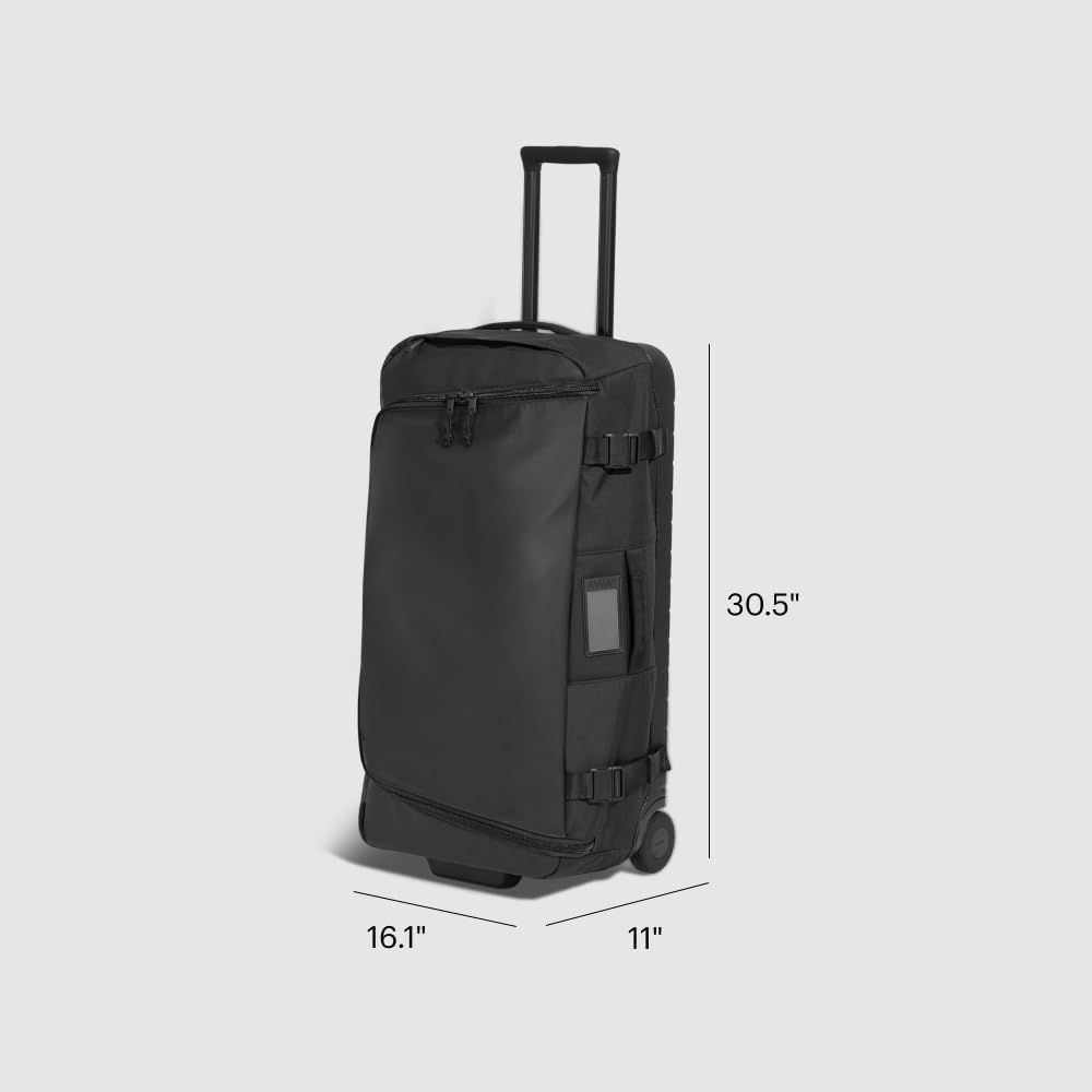 Away Active Rolling Duffle 85L - Large Travel Duffle Bag with Wheels, Durable Checked Luggage Suitcase for Men & Women, Foldable Weekender Bag, Jet Black