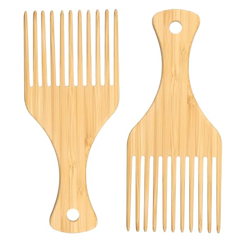 VOCOSTE 2 Stück Haar-Pick, Holz-Haar-Pick, für lockiges dickes Haar in Holzfarbe