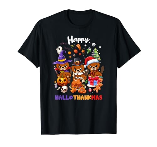 Nutria Happy Hallothankmas Navidad Acción de Gracias Halloween Camiseta