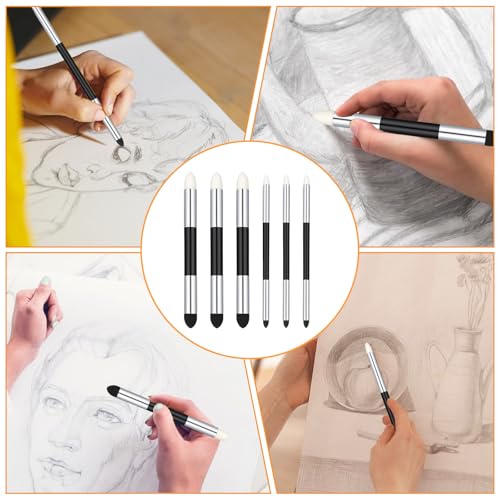 6 Stück Künstler Mischschwamm Stift, Schwamm Radierstift Set, Skizzen Papierwischer, Doppelendiger Maler Spezieller Pastellkreide, Zeichnen Zubehör für Künstler Professionelle Skizze Zeichnen Mischen