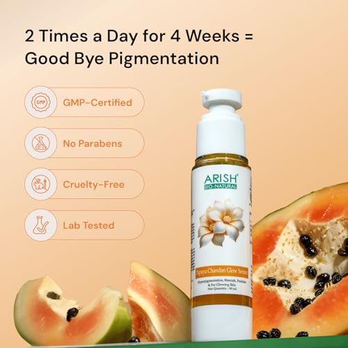 Image of ARISH BIO-NATURAL Papaya Chandan Glow Serum | Skin Brightening & Dark Spot Care | Herbal Face Serum for Even Skin Tone & Pigmentation | Lightweight, Non-Sticky Formula | 50 ml