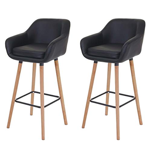 Mendler 2X Tabouret de Bar Malmö T381, Chaise Bar/comptoir avec Dossier - Similicuir, Noir
