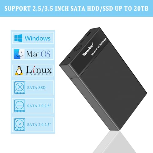 Caja externa USB 3.0 para disco duro SATA 2.5/3.5 hasta 20TB miniatura 3