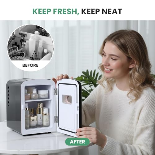 Image of Simple Deluxe 4L 6-Can Portable Mini Refrigerator with Transparent Window, Cooler and Warmer, Freon-Free Compact Fridge for Cosmetics Skincare Beverages Snacks, Black