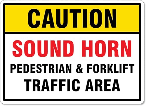 Caution Sound Horn Pedestrian and Forklift Traffic Area Warning Sign, Forklift Warning Metal Tin Sign, 8x12 Inch, Warehouse Industrial Work Zones Use, Pedestrian-Forklift Conflict Alert