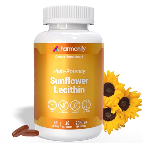 HARMONIFY Sunflower Lecithin Wellness Supplement 2050 mg High-Potency Lab Tested Non-GMO Gluten-Free Soy-Free 60 Softgels Proudly USA Company