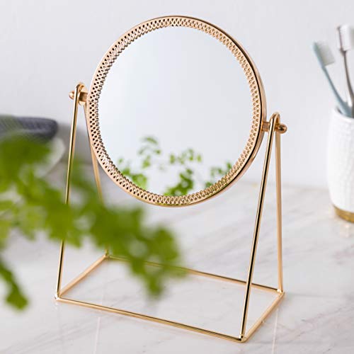 QL DESIGN Makeup Mirror,Tabletop Mirror 360° Degree Swivel, Decorative Cosmetic Mirror, Rosegolden (ROSRGOLD)