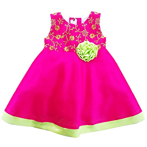 Image of Stanwells Kids Baby Girls Frocks Knee Length Birthday Net Flared Ruffle Pattern Sleeveless Traditional Beautiful Sun Flower Western Frock Princess Dress for Girls